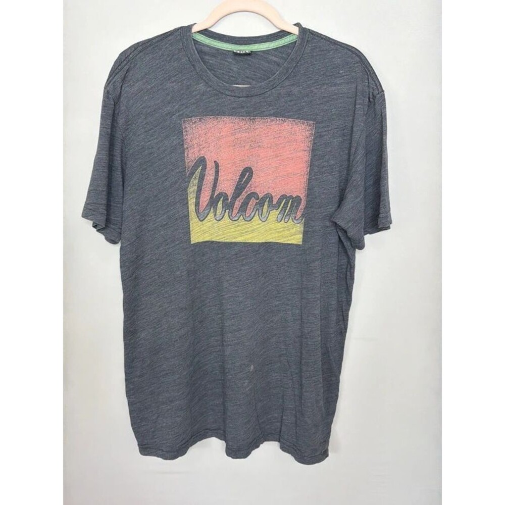 Volcom graphic tee mens xl vintage style heather grey script logo
